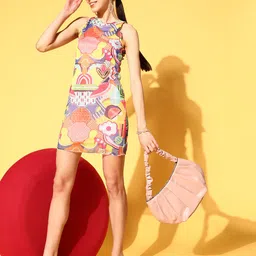 SASSAFRAS Women Bright Yellow Abstract 70s Mini Dress-image-76