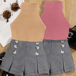 DEL LUNA Girls Set Of 2 Sleeveless Top And Checked Shorts Co-ords-image-61