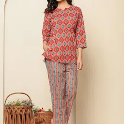 Rouhab Printed Cotton Tunic With Trousers-picture-45