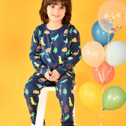 Anthrilo Full Sleeves Dinosaur Printed Night Suit - Navy Blue-image-94