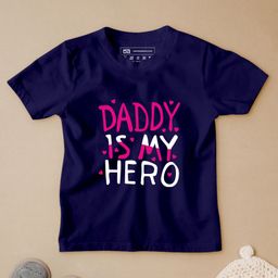Be Awara Half Sleeves Daddy Is My Hero Printed Tee - Navy Blue-image-50