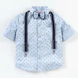 Babyhug Full Sleeves printed Party Shirt With Bow & Suspender - Blue-picture-48