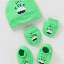 Simply Interlock Cap Mitten & Booties Set Green - Diameter 10 cm-15