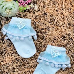 NEXT2SKIN Pack Of 3 Bow Detailed Pom Pom Lace Embellished Socks - Sky Blue-image-21