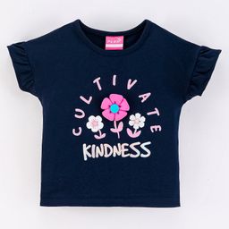 Little Kangaroos Half Sleeves Top Text Print- Navy Blue-image-93