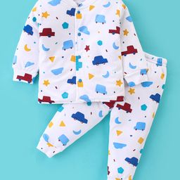 Simply Foam Full Sleeves Winter Night Suit Car Print - White-image-45