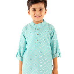 Superminis Full Sleeves Block Motif Foil Printed Kurta -   Sky Blue-image-67