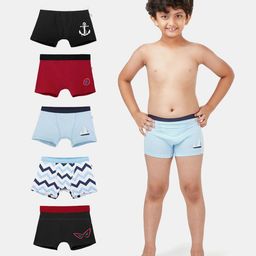 Plan B Pack Of 5 Sea Life Theme Yacht & Sea Anchor Printed Boxers - Multi Colour-image-49
