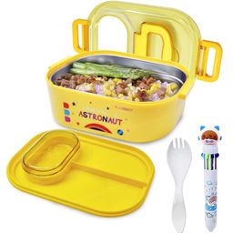 FunBlast Astronaut and Space Theme Lunch Box with Spoon and 10 Color Ball Pen  Yellow-10