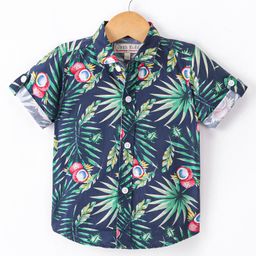 Jash Kids Cotton Woven Half Sleeves Trees Print Shirt - Navy Blue-image-7