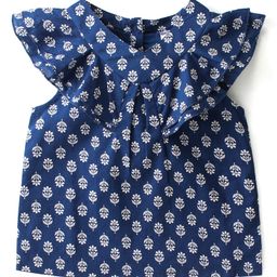 Babyhug Rayon Woven Half Sleeves Top with Frill Detailing  Floral Print - Blue-image-88