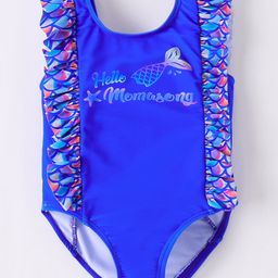 Kookie Kids V Cut Swimsuit with Text Print Frill Detailing - Blue-image-25