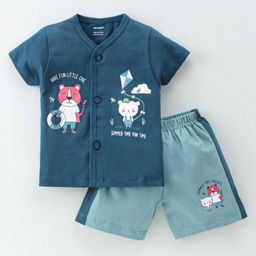CUCUMBER Sinker Half Sleeves Night Suit Animal Print - Blue-picture-14