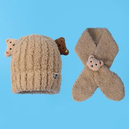 Babyhug Woollen Cap & Muffler Set with Bear Applique - Brown-image-68