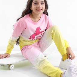 Ollington St. Cotton Knit Full Sleeves Ombre Dyed Sweatshirt & Joggers Co-Ord Set With Unicorn Print - Multicolor-image-81