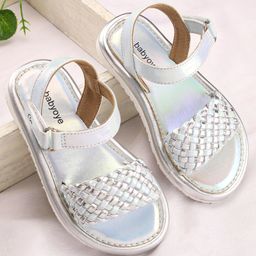Babyoye Party Wear Sandals with Velcro Closure & Braid Detailing - Light Blue-image-50