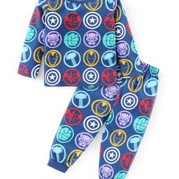 Babyhug Marvel Single Jersey Knit Full Sleeves Night Suit with Avengers Print - Navy Blue-picture-17
