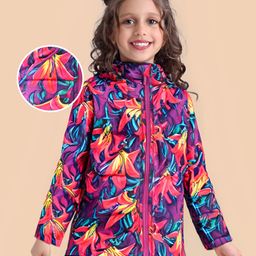 Ollington St. Woven Full Sleeves Floral Printed Padded Quilted Jacket with Detachable Hood - Purple & Pink-image-101