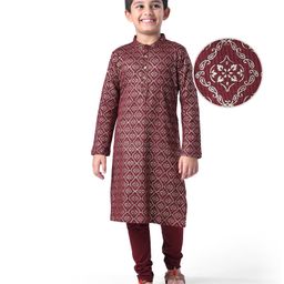 Earthy Touch Single Jersey Knit Full Sleeves Kurta Pyjama Set Foil Print - Wine-image-50
