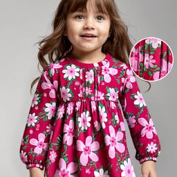 Babyhug Cotton Knit Full Sleeves Foral Printed Top - Dark Pink-image-83