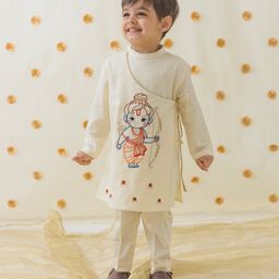 Tiber Taber Full Sleeves Ram Lalla Embroidered Kurta Pyjama Set - Cream-image-99