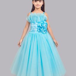 PinkChick Sleeveless Floral Applique & Ruffle Detailed Fit and Flared Gown - Blue-image-82