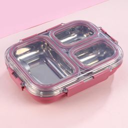 Unique King 3 Compartment Stainless Steel Insulated Lunch Box- Red-17