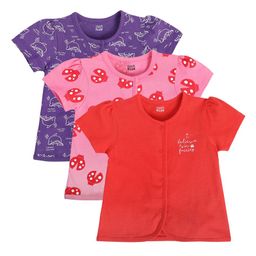 MINI KLUB Cotton Pack Of 3 Half Sleeves Dolphins & Lady Bugs Printed Jhablas - Violet Pink & Peach-image-76