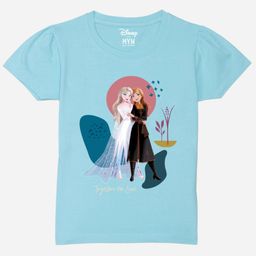 Wear Your Mind Cotton Disney Frozen Featuring Half Sleeves Anna & Elsa Printed Tee - Sky Blue-image-50