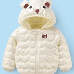Mark & Mia Full Sleeves Padded Hooded Jacket with Bear Print & Ear Applique - Cream-image-62