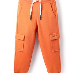 Pepe Jeans Cotton Blend Knit Full Length Solid Coloured Trousers & Pants With Side Pockets - Orange-image-83