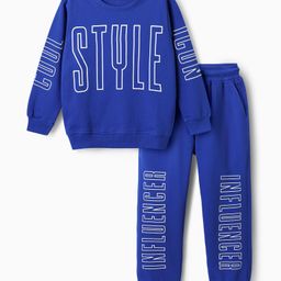 OLLINGTON ST. Cotton Co-Ord Set Of Full Sleeves Sweatshirt & Knit Joggers with Style Text Print - Blue-image-60