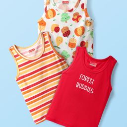 Babyhug 100% Cotton Knit Sleeveless Striped & Printed Sando Vests Pack of 3 - Multicolor-image-59