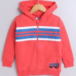 BUMZEE Looper Knit Full Sleeves Striped & Cool Printed Hooded Sweatjacket - Coral-image-21