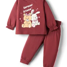 Doodle Poodle 100% Cotton Full Sleeves Bunny Printed Top & Lounge Pant Set - Brown-picture-39