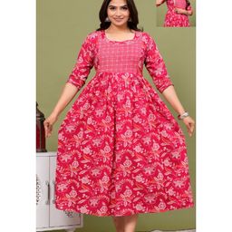 NEVISHA STYLE Cotton Woven Three Fourth Sleeves Floral Printed Maternity Kurta With Nursing Access - Pink-picture-26