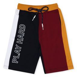 ALAN JONES Cotton Blend Knit Play Hard Text Printed Cut & Sew Shorts - Maroon-image-50