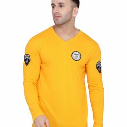BEYOU FASHION Men Biker V-Neck Extended Sleeves Applique Slim Fit T-shirt-image-49