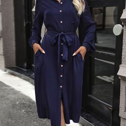 StyleCast Women Shirt Collar Cuffed Sleeves Midi Shirt Dress-image-63