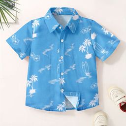 little heaven Boys Floral Printed Spread Collar Cotton Casual Shirt-image-92