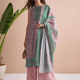 Vishudh Floral Printed Sleeveless Straight Kurta With Trousers & Dupatta-picture-16