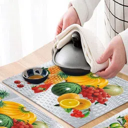 LooMantha Grey & Yellow 6 Pieces Rectangle Shaped Printed Table Placemats image 2