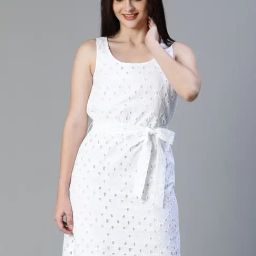 Oxolloxo White Embroidered A-Line Dress-image-80