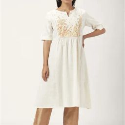 Rangmanch by Pantaloons Off-White Cotton Embroidered A Line Kurta-picture-9