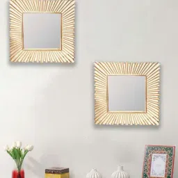 Art Street Gold Plastic Decorative Square Shepe Wall Mirror - Set of 2-44