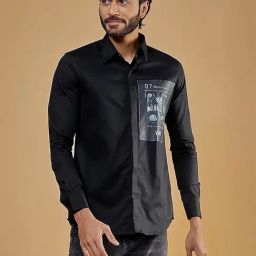 HE SPOKE Black Tailored Fit Printed Shirt-image-43