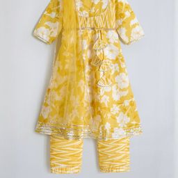 Hopscotch Girls Floral Printed Regular Pure Cotton Kurta with Trousers & With Dupatta-picture-42