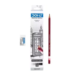 Doms 3H Point Graphite Wood Hexagonal Black Drawing Pencil 10 Pcs with Free Eraser, 8268 (Pack of 10 Box)-53