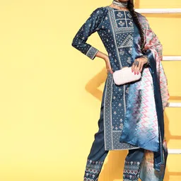 Libas Women Blue Silk Blend Printed Kurta Set-25