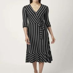 Annabelle by Pantaloons Black Striped A-Line Dress-image-80